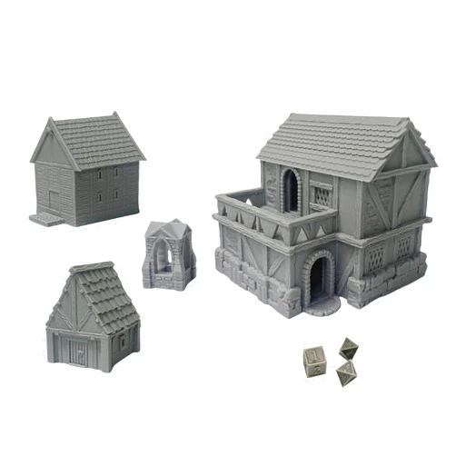 HAUTICO Miniature Buildings, Architecture Terrain Scenery for 18mm RPG Tabletop Wargame, DND, Paintable (HVillageHouses5-1)
