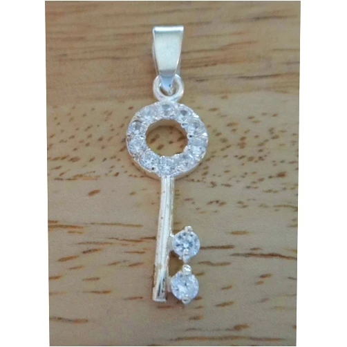 JumpingLight Sterling Silver 27x10mm Skeleton Key with Clear Crystals Charm Large Bale  - Jewelry Making DIY Crafting Charm Beads for Bracelets