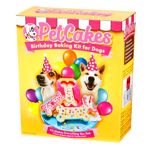 PetCakes Birthday Baking Kit for Dogs - Makes 2 Frosted Bone Shaped Cakes & 2 Ice Cream Treats - Includes 2 Healthy Cake Mixes, 2 Frosting Mixes, 2 Ice Cream Mixes, Sprinkles & Candle - Net Wt 10.5oz