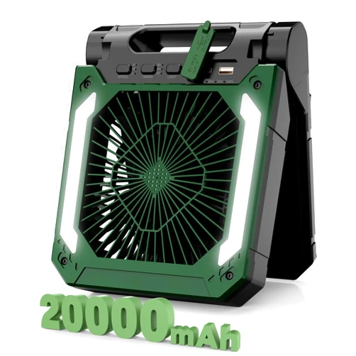 Lmozim 20000mAh Camping Fan Rechargeable with Lantern for Camping, Battery Powered Fan with 8W Solar Panel, Timer, USB-C, 3 Speeds Table Fan for Camping Travel Tent Hurricane Home Bedroom Office (Dark Green)