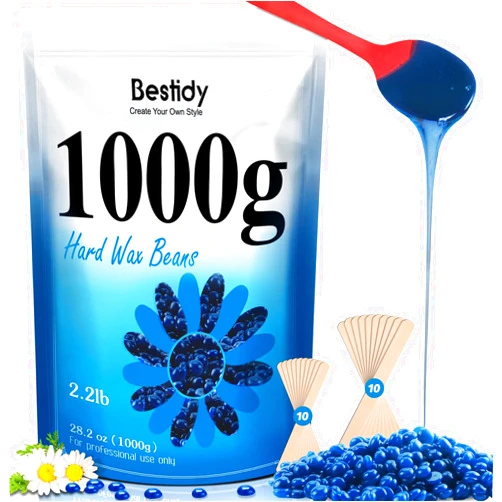 Bestidy Hard Wax Beads for Hair Removal - 1000g Waxing Beans for All Body and Bikini Areas (Blue)