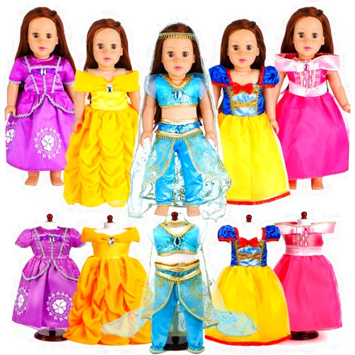 Mikyra 18-Inch Girl Doll Clothes Princess Dress - 5 Pc Different Princess Dress Set Includes Jasmine, Snow White, Belle, Rapunzel and Aurora Fits 18” Dolls (Set5-01)