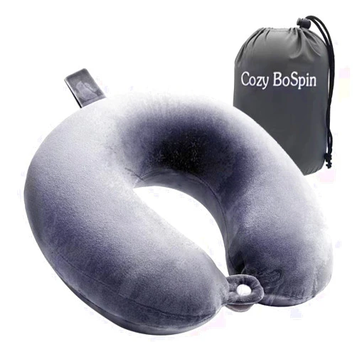 Cozy BoSpin Memory Foam Travel Pillow- Portable Neck Support Pillow on Flights, Car, and at Home, Comfortable Airplane Travel Pillow,Lightweight Quick Pack for Camping (Gray)