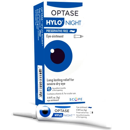 Optase HYLO Night Eye Ointment - Preservative Free Lubricant & Nighttime Eye Ointment for Blepharitis and Stye - .18 oz