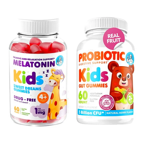 DR. MORITZ Melatonin Gummies for Kids and Adults 1mg and Probiotics for Kids - Berry Flavor Probiotic Gummies - Sugar Free