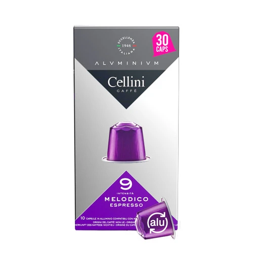 Cellini Caffè Melodico Aluminum Nespresso Pods, 30 Count, Dark Roast Coffee Capsules, 100% Nespresso Original Machine Compatible Strong
