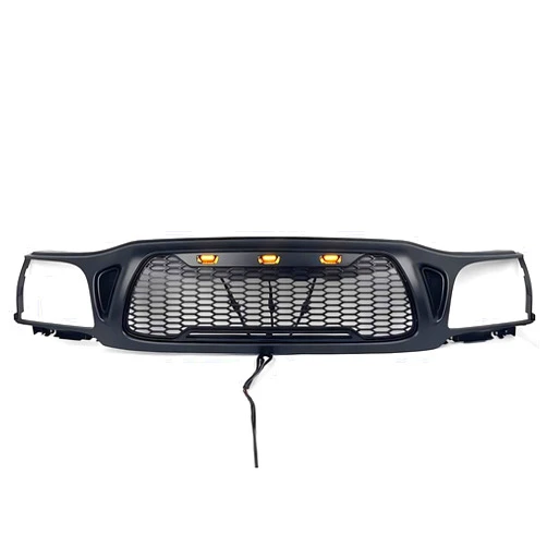 YILINGYI Matte Black ABS Front Grille 3 Amber Lights Compatible With Oyota Tacoma 2001-2004