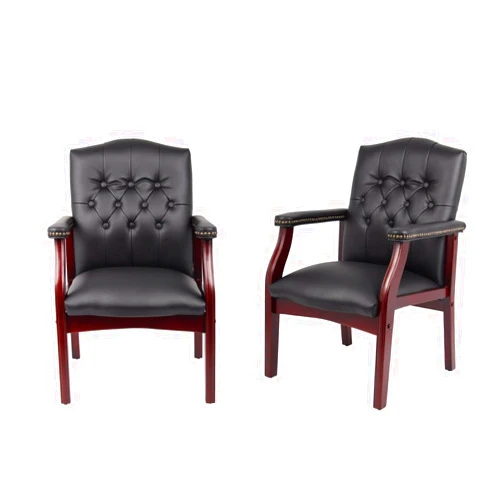 CIATRE Set of 2 Leather Reception Guest Chairs W/Padded Seat and Arms Ergonomic Mid-Back Office Executive Side Chair for Meeting Waiting Room Conference Office Guest Chairs,Black (Set of 2)
