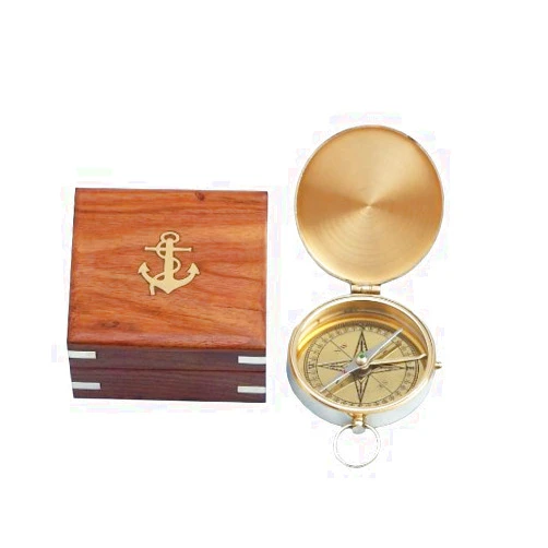 Hampton Nautical Solid Brass Gentlemen's Compass with Rosewood Box, 4