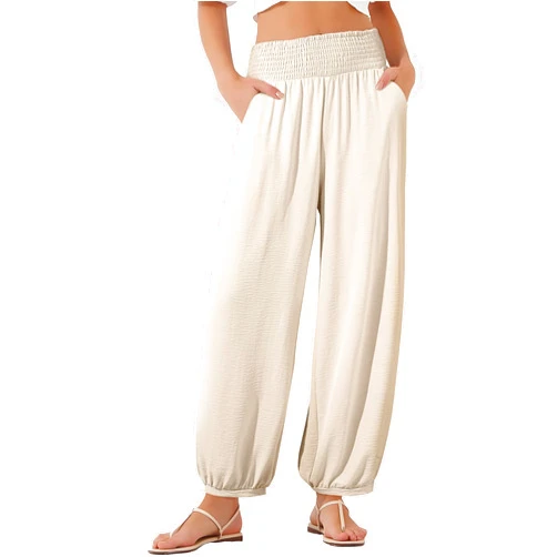 EVALESS Women's Wide Leg Baggy Pants Elastic High Waisted Casual Harem Pants Trousers with Pockets