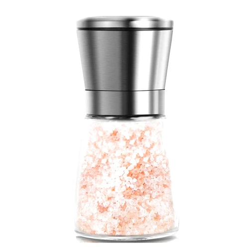 Mincham Manual Salt or Pepper Grinder for Professional Chef, Best Spice Mill with Stainless Steel Cap, Ceramic Blades and Adjustable Coarseness, Refillable Glass Body with 6OZ Capacity