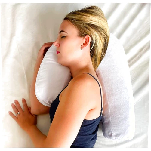 MISTIC COOL Side Sleeper Pillow | J Pillow for Side Sleeping | Side Sleeper Pillow with Ear Hole | Swan Pillow Shape | Neck & Spine Alignment for Sleeping | Side Sleeping Pillows for Adults | with Velvet Case