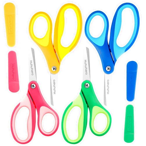 Huhuhero Kids Scissors, 5'' Safety Toddler Scissors Blunt Tip with Cover, 4 Pack Kid Scissors Classroom Bulk, Small Child Scissors for Kid Age 4-7 8 9 Craft Art Supplies, Assorted Colors