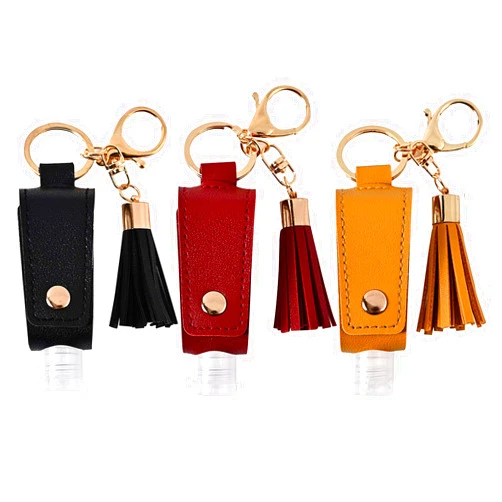 AODEZI Portable Empty Travel Bottle Keychain Hand Sanitizer Bottle Holder 3 Pack 1oz / 30ml Small Squeeze Bottle Refillable Containers for Toiletry Shampoo Lotion Soap (Black+Red+Yellow)