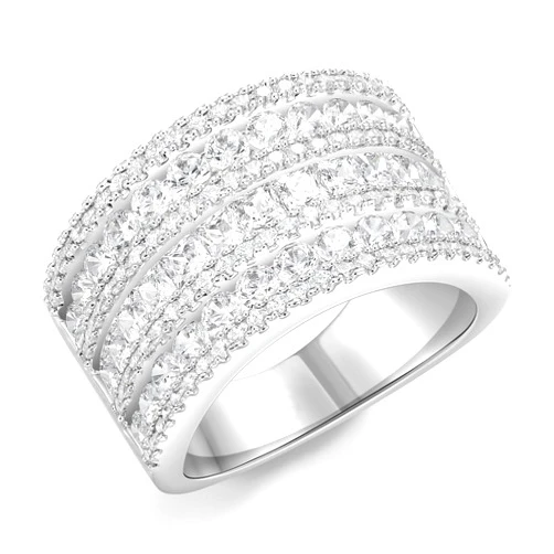 Blongme Wide Wedding Bands for Women 18K White Gold Plated 3 Row Round Princess Cut AAAAA Cubic Zirconia Eternity Stackable Fashion Cocktail Rings for women Size 5-10