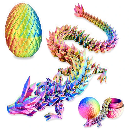 LOCYFENS 3D Printed Dragon Eggs with Dragon Inside, Rainbow Articulated 3D Dragon Toys with 3D Dragon Eggs, Crystal Dragon Red Yellow Blue