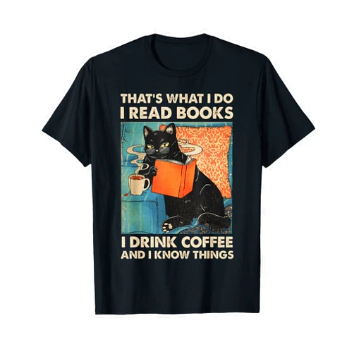 Kawaii Anime Cat Co. Black Cat I Read Books I Drink Coffee And I Know Things T-Shirt