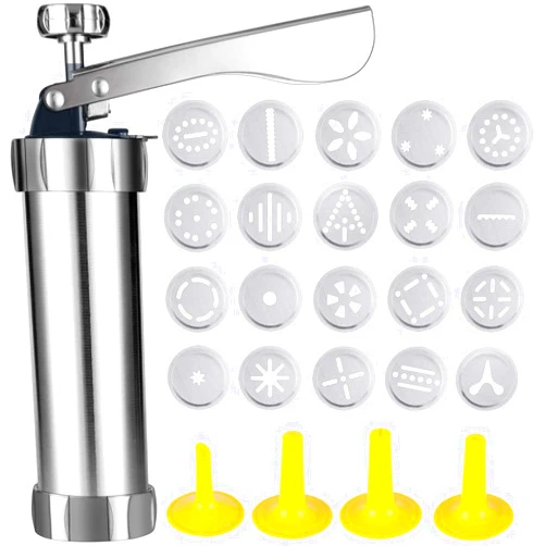 FENGRUI Cookie Press Machine Stainless Steel Biscuit Maker and Churro Maker with 20 Discs and 4 Icing Tips