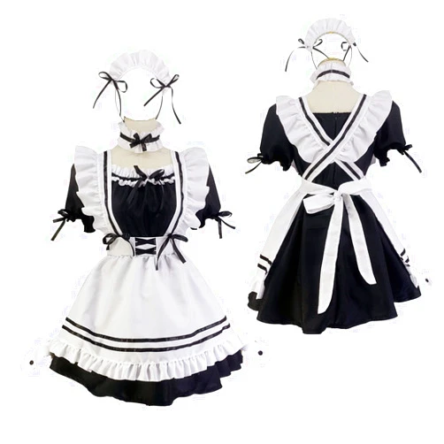 CarolynDesign Japanese Girl Anime Cosplay Costume Maid Ladies French Apron Apparel Set Sailor School JK Clothing