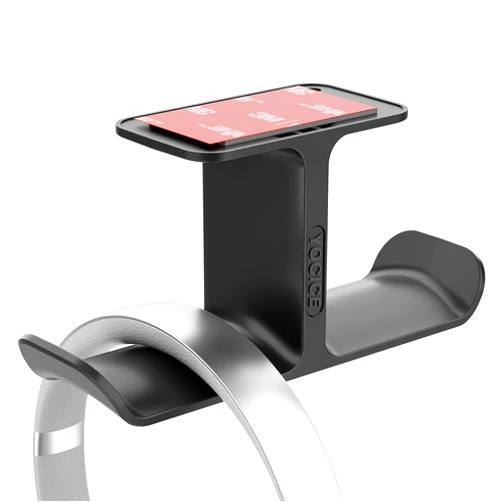 Yocice Upgraded Headphone Stand Hanger,Headset Holder Mount, Hook of Double Hanging Design with Strong Adhesive Tape for Headphones,H02U-Black-1PCS(Double Hanging)