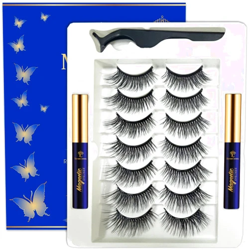 7C SEVENCROWN Magnetic Eyelashes with Eyeliner Kit,Cat-Eye Wispy Magnetic Lashes,False Eyelashes with Applicator,Reusable Magnet Lash Set,Natural Look,Easy,Cruelty-Free.7 Pairs