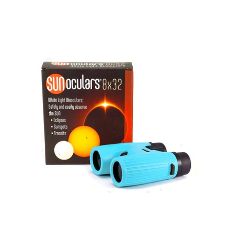LUNT SOLAR SYSTEMS - Blue 8x32 Magnification Sunoculars, Compact & Portable White Light Solar Binoculars for Teens & Adults, Safe Solar Viewing, Observing Sunspots, Eclipses, and Planetary Transits
