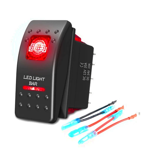 Xhtechnology Toggle Switch 12V/24V Switch, 5P On-Off Red Led Light Bar Switch Jumper Wires Set for Jeep UTV Boat Trucks