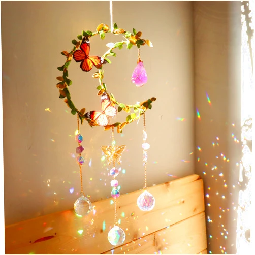 LPKADQA Suncatcher - Amethyst Moon Crystal Sun Catcher Window Hanging, Good Luck Charms Gifts for Women Chrismas Thanksgiving Birthday Crystal