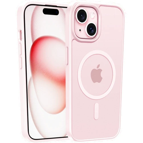 FNTCASE for iPhone 15 Case: for iPhone 14 Case & iPhone 13 Case [Compatible with Magsafe] Translucent Matte Magnetic Phone Cover - Military Grade Drop Protection Shockproof Protective Cases - Pink