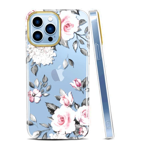 JAHOLAN Clear Case Compatible with iPhone 13 Pro Case with Flowers, for Girls Women, Floral Shockproof Protective Cover Phone Case 6.1 inch Flower Rose Pink