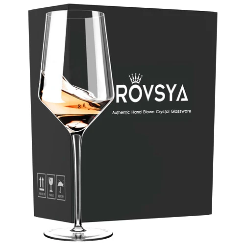 ROVSYA White Wine Glasses Set of 4- Modern Crystal Hand Blown Wine Glass-15 oz,Thin Rim,Long Stem,Perfect for Red or White,Daily Use,Unique Wedding Anniversary or Birthday Gift