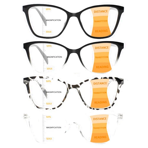 VisiWell 4 Pack Progressive Multifocus Reading Glasses for Women Men Blue Light Blocking Readers with Spring Hinge