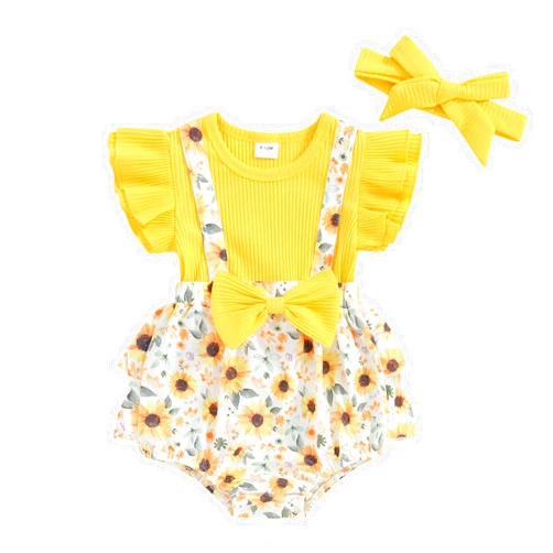 Mlpeerw Newborn Baby Girl Outfit Fly Sleeve Floral Romper Dress Headband Infant Cute Summer Clothes Set
