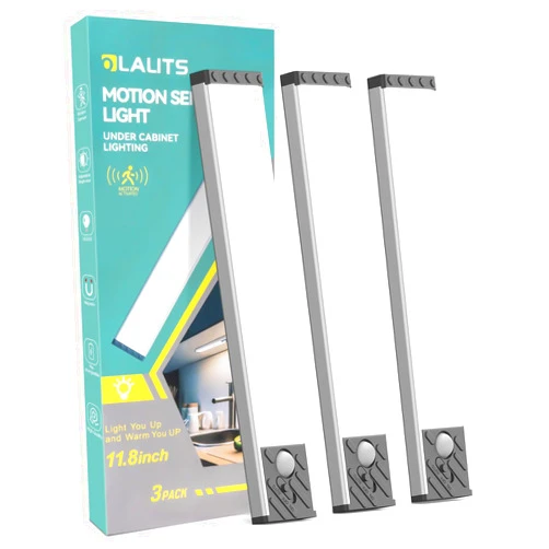 Olalits Under Cabinet Lighting, Equipped with Motion Sensor, Rechargeable Battery Operated，3-Level Adjustable Brightness, 3 Pack Magnetic Under Counter Lights for Kitchen, Closet, Pantry, 7.8