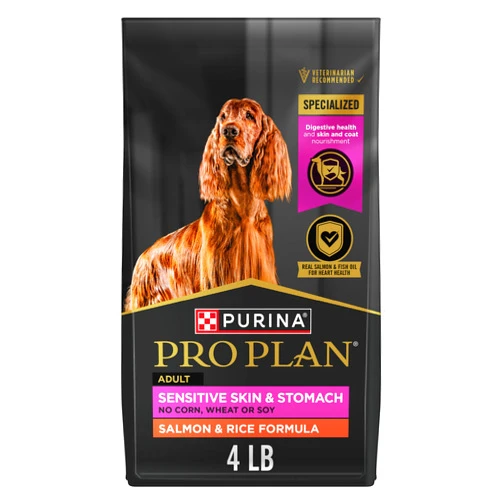 Purina Pro Plan Sensitive Skin and Stomach Dog Food Dry, Adult Salmon & Rice Formula, Digestive Health - 4 lb. Bag