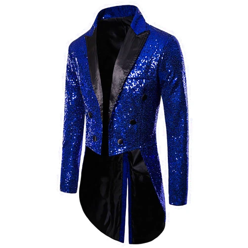 Jbyrvq Sequins Tailcoat for Men Slim Fit Swallowtail Dress Shiny Tuxedo Dinner Party Wedding Blazer Jacket Suit