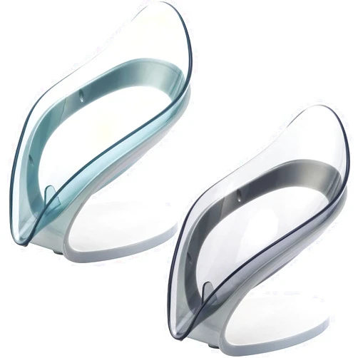 GZWDFLF Soap Dish, 2 Pack Self Draining Soap Holder, Leaf Shape Soap Dish with Suction Cup, Bar Soap Holder for Bathroom Kitchen Sink Shower Bath, Grey + Green