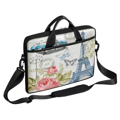 QsirBC Retro Paris Laptop Bag for Women Men Slim Briefcase Messenger Bag Waterproof 14 Inch 15 Inch Laptop Bag Carrying Case Fit 14-15.6 Inch Notebook Computer Tablet