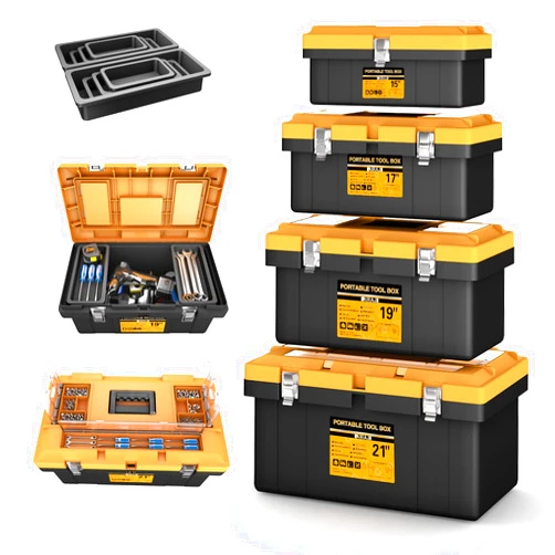 AIRAJ 4-In-1 Tool Box Set,Toolbox with 8 Removable Trays,Top with Transparent Parts Box,15 IN+17 IN+19 IN+21 IN,Portable Tool Box Organizer with Metal Buckle,for Garage Tool Storage and Professional Work
