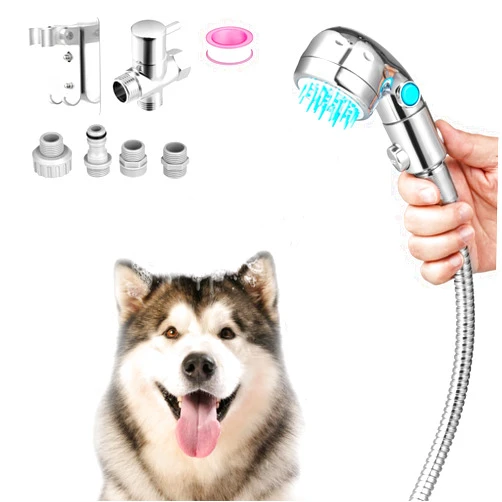 Petbank Dog Shower Attachment, Dog Shower Sprayer Attachment Set with Diverter Valve, Dog Shower Brush for Bathroom Shower Arm, Pet Bathing Tool, for Dog and Cat Grooming, Indoor & Outdoor