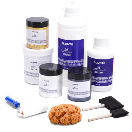 GLAINTE Epoxy Countertop Paint Kit - Granite Counter Top Refinishing Paint Kit for Kitchen Bathroom Epoxy Resin Topcoat For Marble Granite Formica Laminate Ceramic Tile Black/Gold