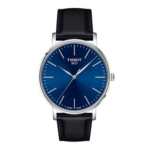 Tissot Mens Everytime Gent 316L Stainless Steel case Quartz Watch, Black, Leather, 20 (T1434101604100)