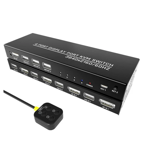 DiamondTiger KVM Switch 4 Computers - KVM Switch Displayport, One Monitor Switch to Share Mouse, Keyboard, Printer, USB 2.0 Device and Ultra HD Monitor, 4K@60Hz DP KVM Switch 4 Port