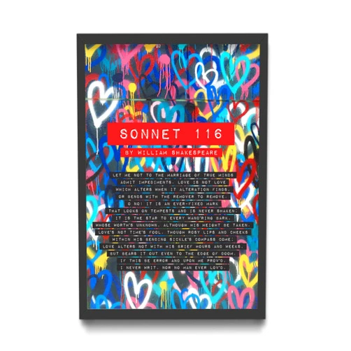 Generic Ready to Hang in A4 Frame - William Shakespeare Poem - Sonnet 116 - Hearts - Poster Original Art Print Photo Wall Home Decor - Inspiration, Motivation Love Romance
