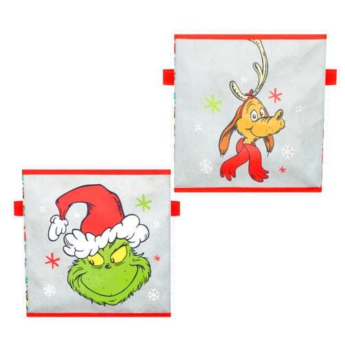 Idea Nuova Storage Cubes for Kids,2 Pack Collapsible Fabric Bins with Handles, Holiday Organizer Boxes for Bedroom, Playroom & Nursery, Festive Christmas Storage Baskets,Grinch Dr. Seuss