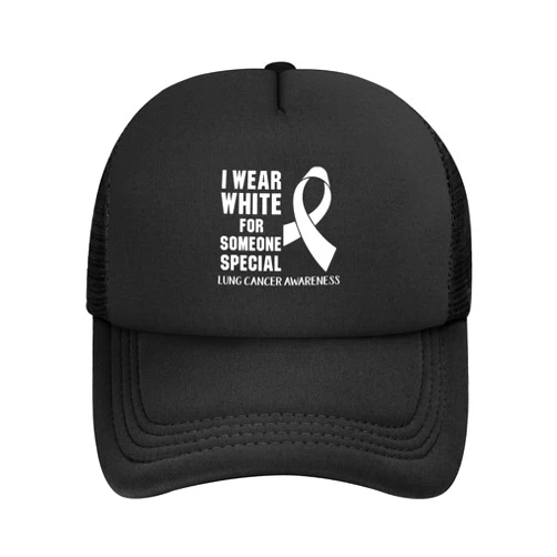 Silston I Wear White for Someone Special Lung Cancer Awareness Adult Mesh Baseball Cap Adjustable Sunshade Trucker Hat Classic Mesh Hats