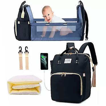 Jeryswet Diaper Bag with Changing Station, Baby Bag, Diaper Bag Backpack, Baby Bag with Built-in USB Charging Port and Stroller Straps Large Capacity Waterproof (Black)