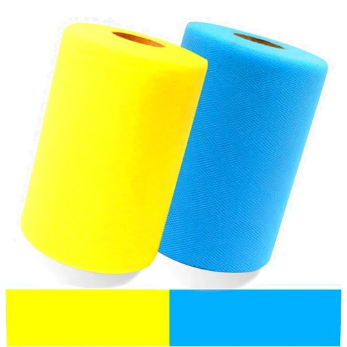 MIGLORIA Tulle Rolls Fabric 6 Inch by 100 Yards Tulle Spool for Tutu Table Skirt Wedding Gift Wrapping Party Decorations DIY Crafts Supplies, 2 Pack, Turquoise and Yellow