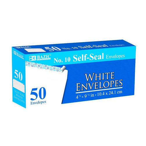 BAZIC Products BAZIC #10 Self-Seal White Envelope (50/Pack)
