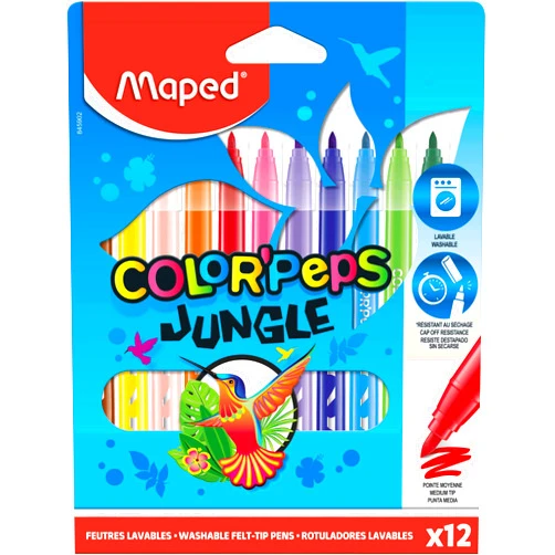 Maped Color Peps Jungle Colouring Felt Tip Pens (Pack of 12), 845902